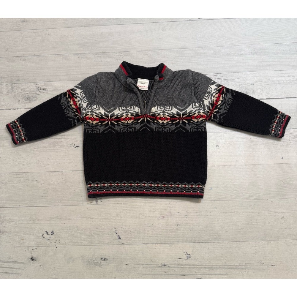 Hanna Andersson boys fair isle greyโ black red snowflake sweater size 80 18/24m